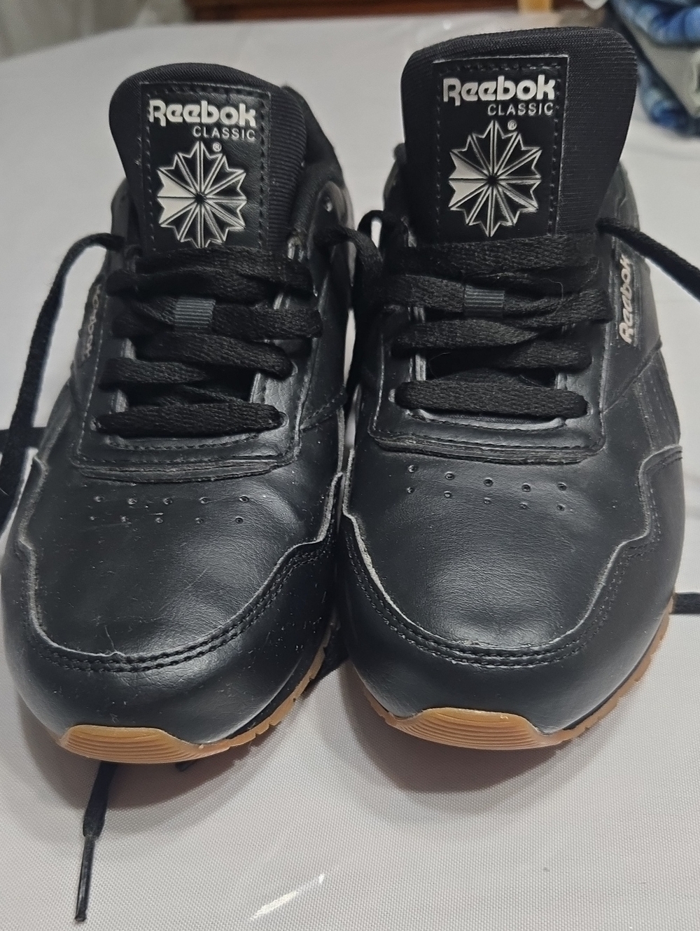 Reebok Kids Black Leather Sneakers with Gum Soles, S5